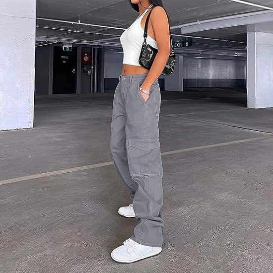 Pants for Women High Waisted Casual Pants Baggy Stretchy Wide Leg  with 6 Pockets