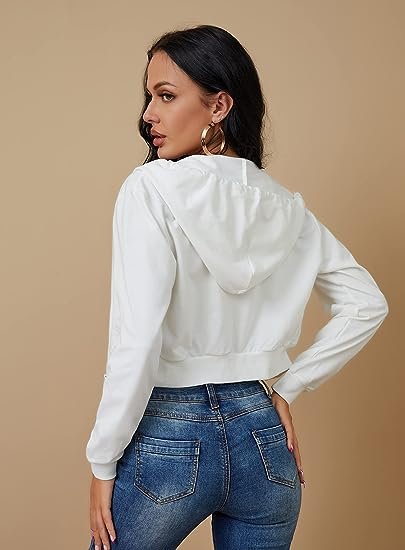 Women's Zipper Hoodie Cropped Cardigan Jacket Drawstring Hoodie Casual Sweatshirt